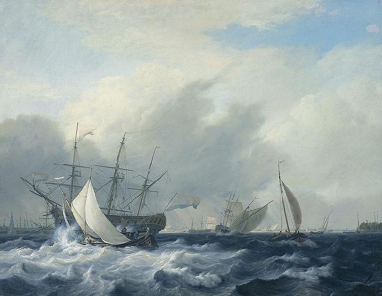 Nicolaas Baur Warship 'Amsterdam' on the IJ before Amsterdam Spain oil painting art
